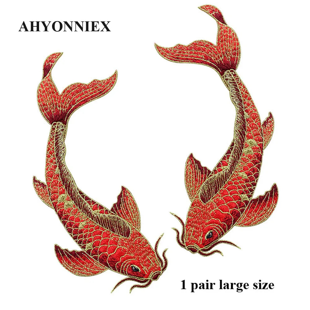 1 Pair Blue Red Pink Fish Embroidered Patches Sewing Stickers for Clothing Applique DIY Accessories Soft Sew On Patches