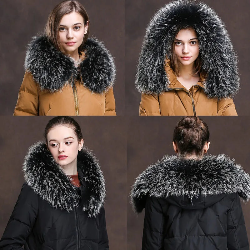 Cllikko 100% Real Fur Collar For Parkas Coats luxury Warm Natural Raccoon Scarf Women Large Fur Collar Scarves Male Jackets coat