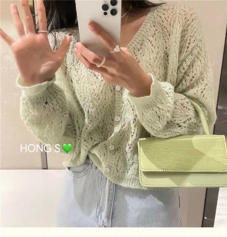 Cardigan Women Hollow Out 5 Colors Cropped Summer Breathable Casual Solid Soft Ulzzang Female All-match Hot Sale Loose Chic Ins