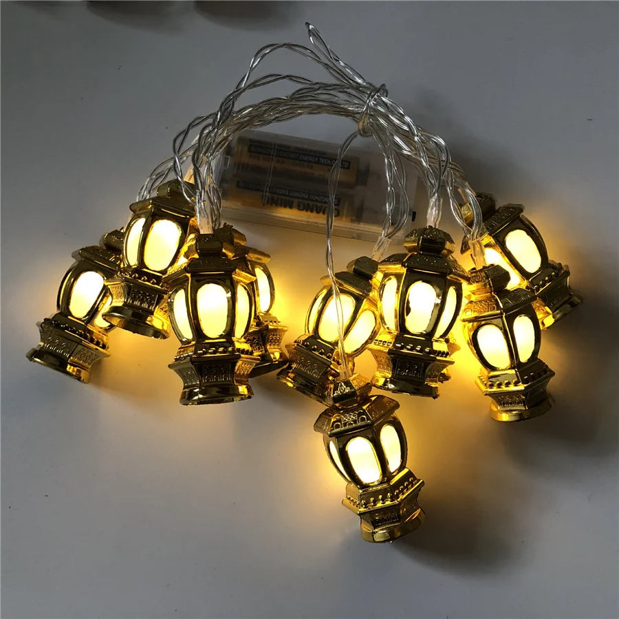 PAMNNY 10/20 LED Golden Lantern Fairy String Lights Battery Powered Outdoor Garden Ramadan Christmas Party Wedding Garland Light