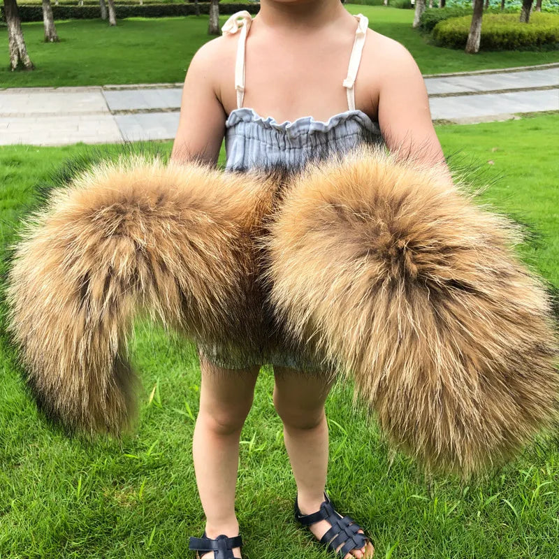 Cllikko 100% Real Fur Collar For Parkas Coats luxury Warm Natural Raccoon Scarf Women Large Fur Collar Scarves Male Jackets coat