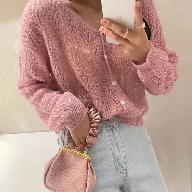 Cardigan Women Hollow Out 5 Colors Cropped Summer Breathable Casual Solid Soft Ulzzang Female All-match Hot Sale Loose Chic Ins