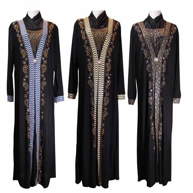 Dubai Arab Islam Abaya Women Muslim Long Dress Sequin Beading Kaftan Robes Elegant Splice Maxi Dresses Islamic Clothing Caftan