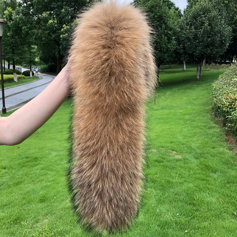 Cllikko 100% Real Fur Collar For Parkas Coats luxury Warm Natural Raccoon Scarf Women Large Fur Collar Scarves Male Jackets coat