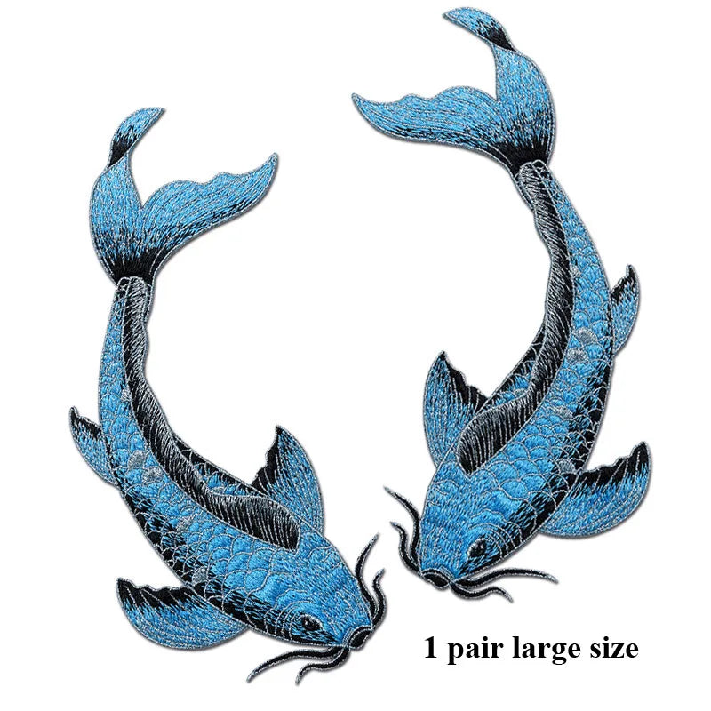 1 Pair Blue Red Pink Fish Embroidered Patches Sewing Stickers for Clothing Applique DIY Accessories Soft Sew On Patches