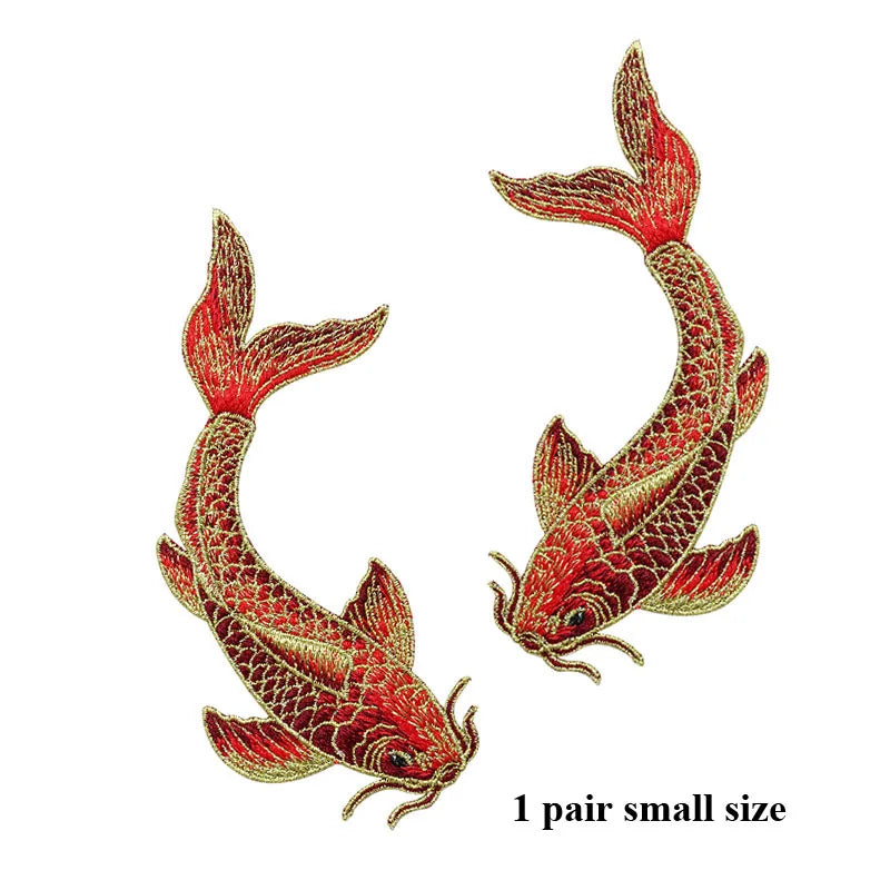 1 Pair Blue Red Pink Fish Embroidered Patches Sewing Stickers for Clothing Applique DIY Accessories Soft Sew On Patches
