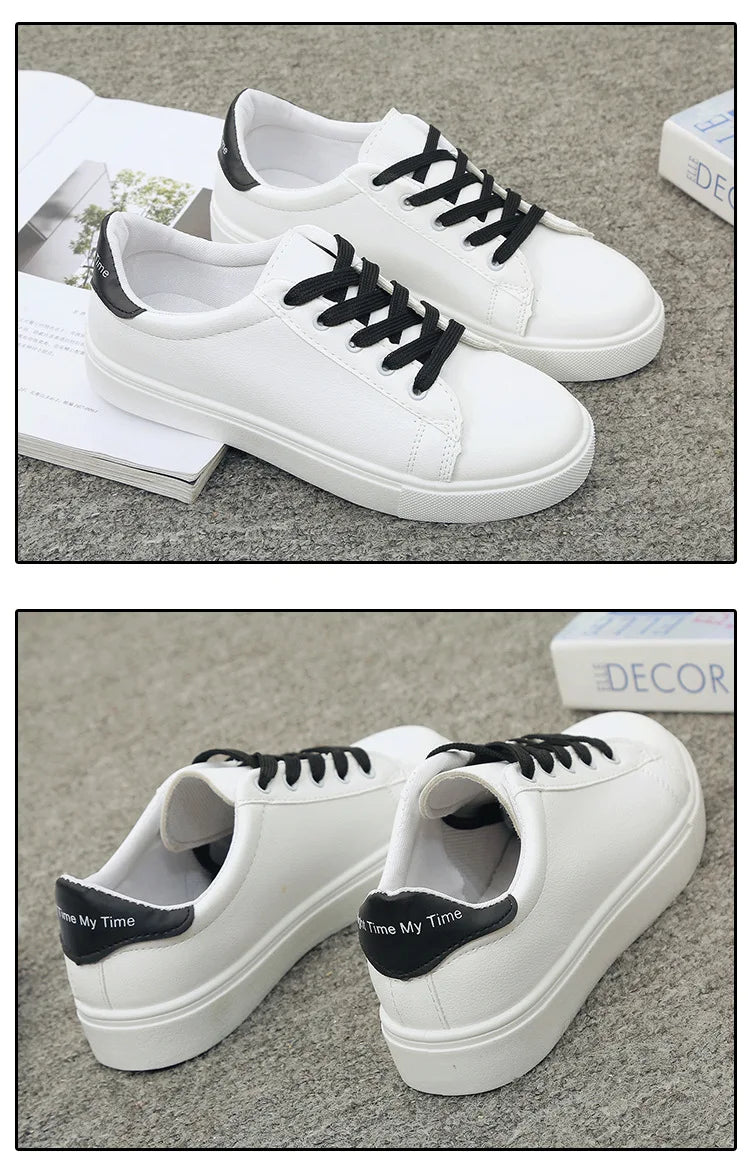 Women Sneakers Fashion Breathble Vulcanized Shoes Pu Leather Platform Shoes White Lace Up Casual Shoes Zapatos Mujer