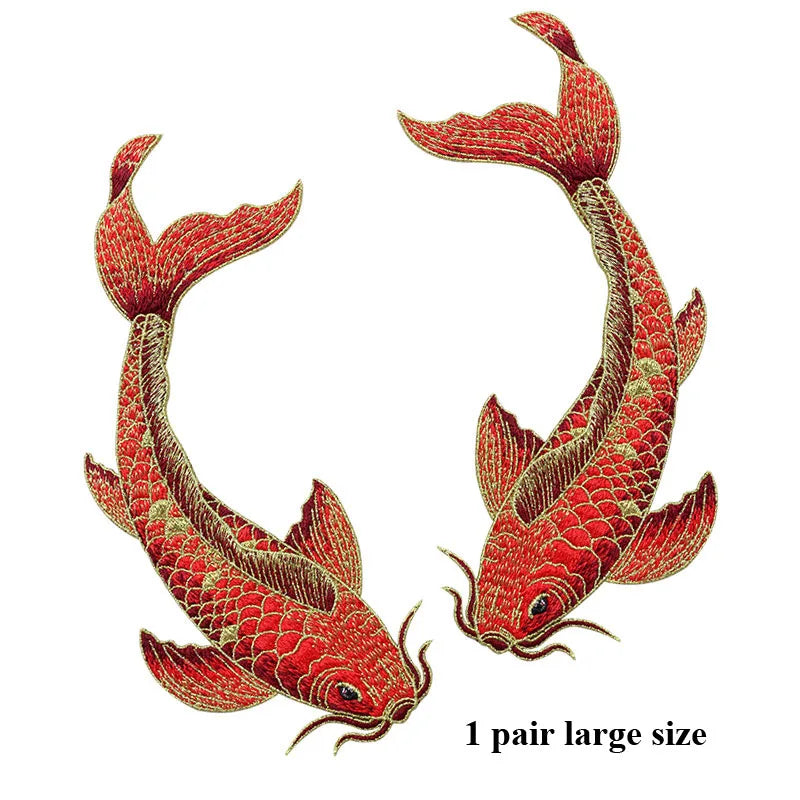 1 Pair Blue Red Pink Fish Embroidered Patches Sewing Stickers for Clothing Applique DIY Accessories Soft Sew On Patches