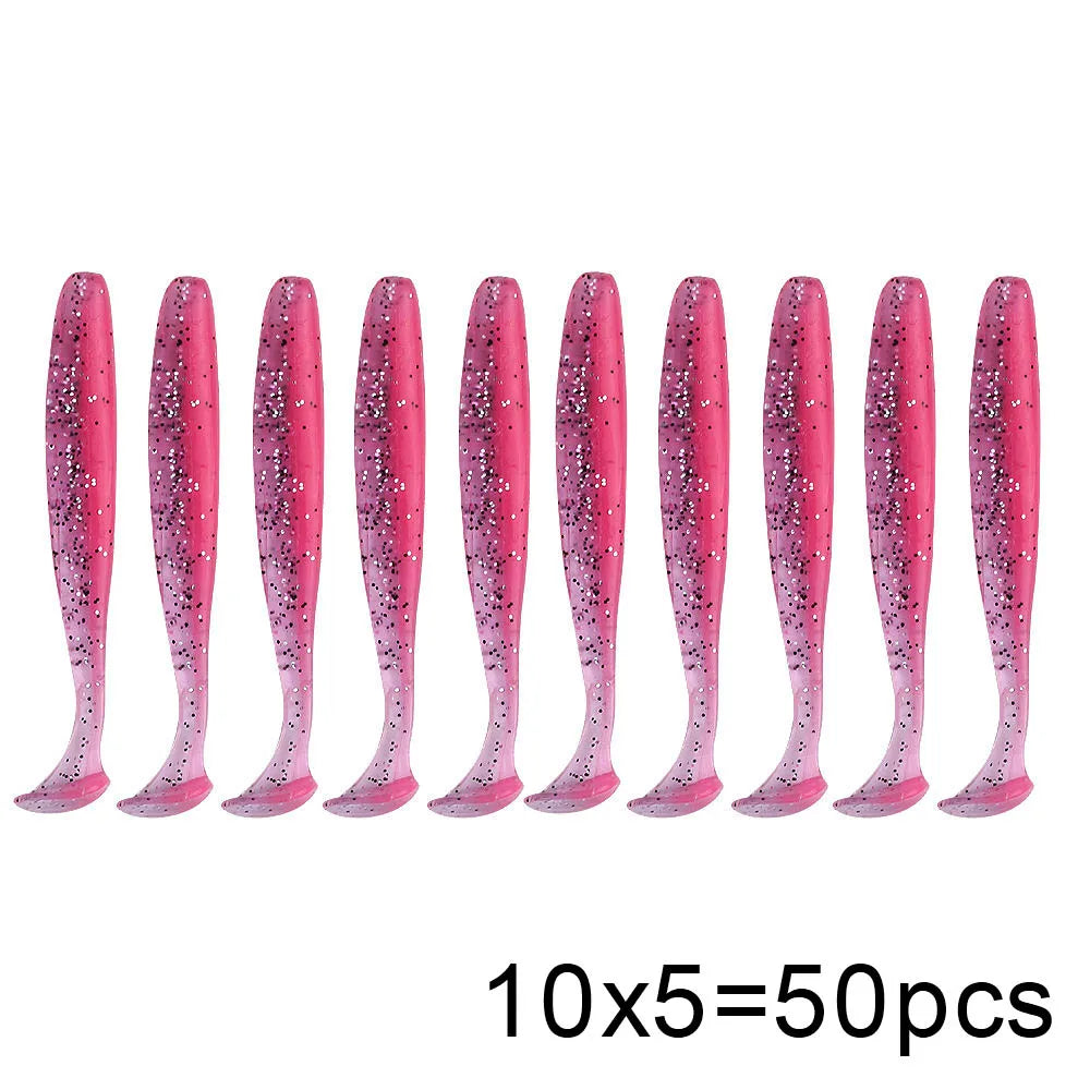QXO 50 Pcs/Lot 7cm 10cm Soft Lure Shad Wobbler Silicone Bait Sea Worm Swimbait Streamer Silicone Lure Spinnerbait  Accessories