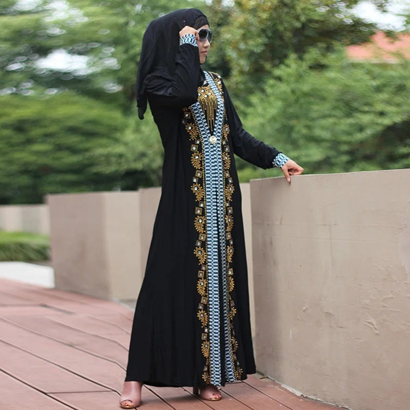 Dubai Arab Islam Abaya Women Muslim Long Dress Sequin Beading Kaftan Robes Elegant Splice Maxi Dresses Islamic Clothing Caftan