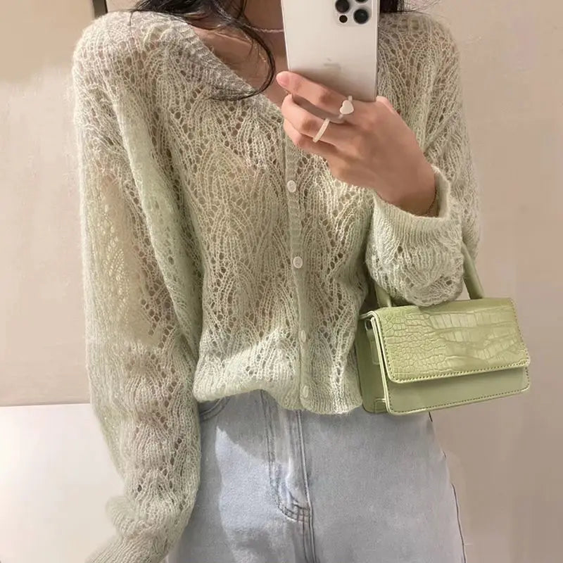 Cardigan Women Hollow Out 5 Colors Cropped Summer Breathable Casual Solid Soft Ulzzang Female All-match Hot Sale Loose Chic Ins