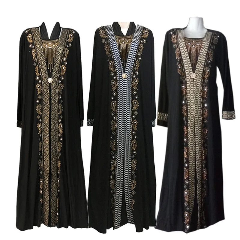 Dubai Arab Islam Abaya Women Muslim Long Dress Sequin Beading Kaftan Robes Elegant Splice Maxi Dresses Islamic Clothing Caftan