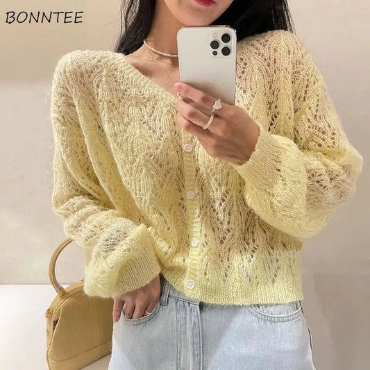 Cardigan Women Hollow Out 5 Colors Cropped Summer Breathable Casual Solid Soft Ulzzang Female All-match Hot Sale Loose Chic Ins