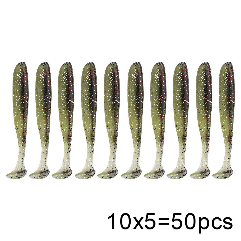 QXO 50 Pcs/Lot 7cm 10cm Soft Lure Shad Wobbler Silicone Bait Sea Worm Swimbait Streamer Silicone Lure Spinnerbait  Accessories