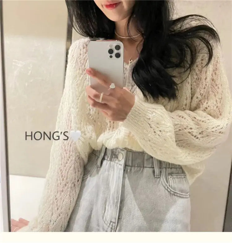 Cardigan Women Hollow Out 5 Colors Cropped Summer Breathable Casual Solid Soft Ulzzang Female All-match Hot Sale Loose Chic Ins