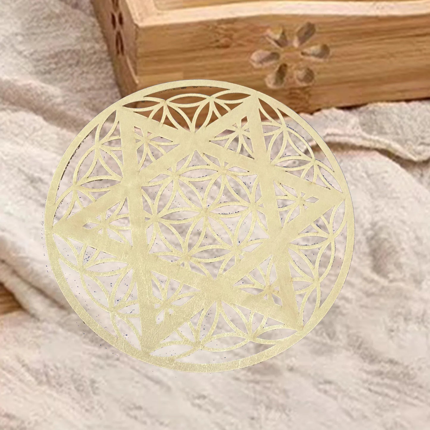 10PCS Round Edge Circles Carved Coaster Natural Chakra Flower of Life Symbol Wood For Stone Crystal Set Table Mat Kitchen DIY