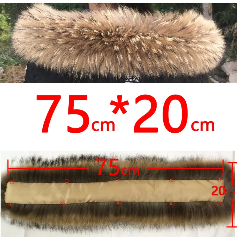 Cllikko 100% Real Fur Collar For Parkas Coats luxury Warm Natural Raccoon Scarf Women Large Fur Collar Scarves Male Jackets coat
