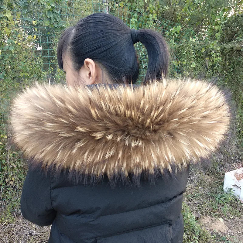 Cllikko 100% Real Fur Collar For Parkas Coats luxury Warm Natural Raccoon Scarf Women Large Fur Collar Scarves Male Jackets coat