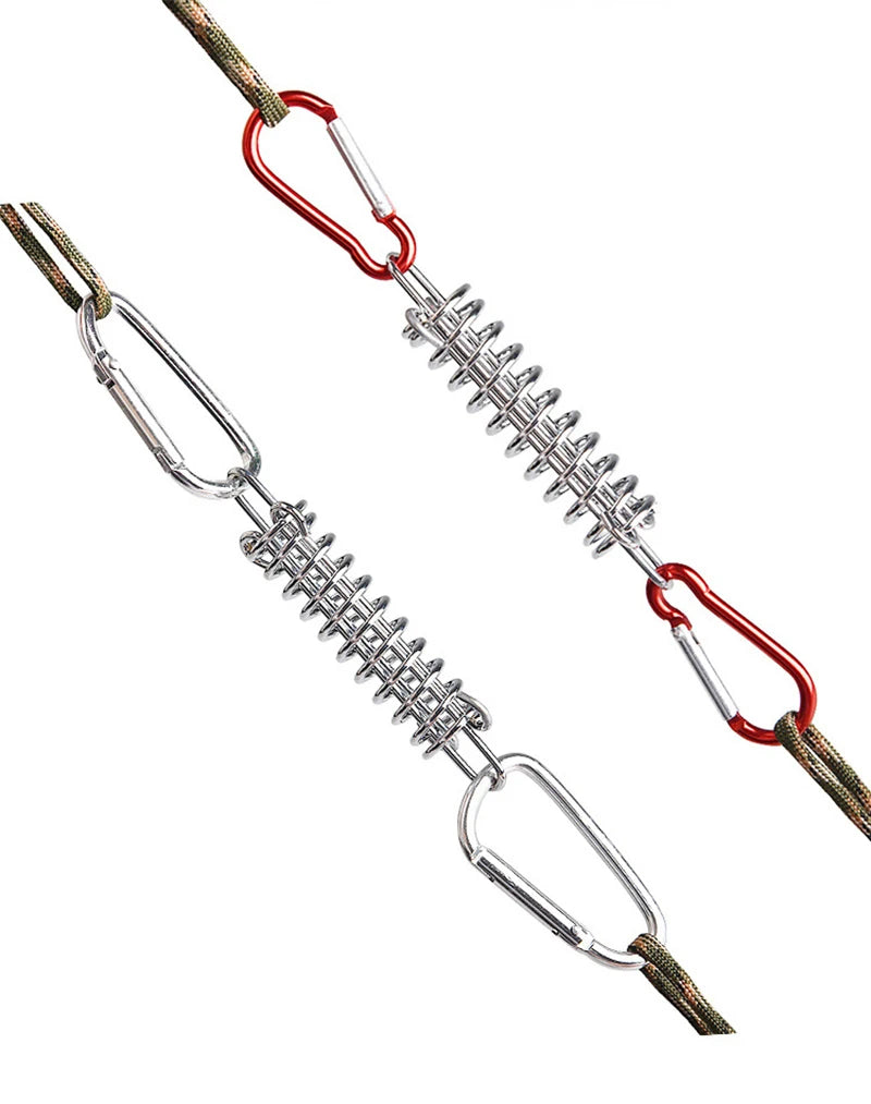 5/10Pcs/set Steel Tent Wind Rope Spring Buckle Tent Tensioner Camping Deck Pegs with Carabiner Clips Awning Tightener Fixed Hook