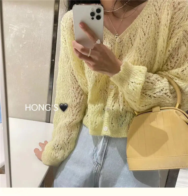 Cardigan Women Hollow Out 5 Colors Cropped Summer Breathable Casual Solid Soft Ulzzang Female All-match Hot Sale Loose Chic Ins