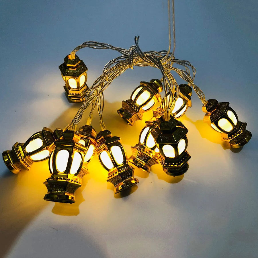 PAMNNY 10/20 LED Golden Lantern Fairy String Lights Battery Powered Outdoor Garden Ramadan Christmas Party Wedding Garland Light