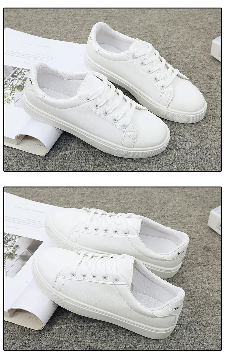 Women Sneakers Fashion Breathble Vulcanized Shoes Pu Leather Platform Shoes White Lace Up Casual Shoes Zapatos Mujer