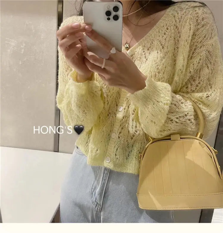 Cardigan Women Hollow Out 5 Colors Cropped Summer Breathable Casual Solid Soft Ulzzang Female All-match Hot Sale Loose Chic Ins