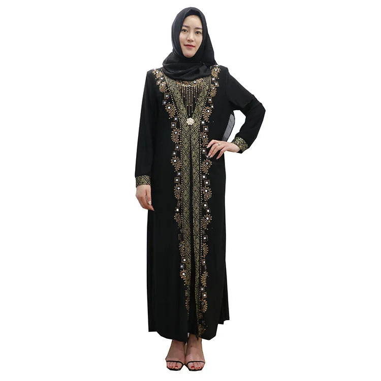 Dubai Arab Islam Abaya Women Muslim Long Dress Sequin Beading Kaftan Robes Elegant Splice Maxi Dresses Islamic Clothing Caftan