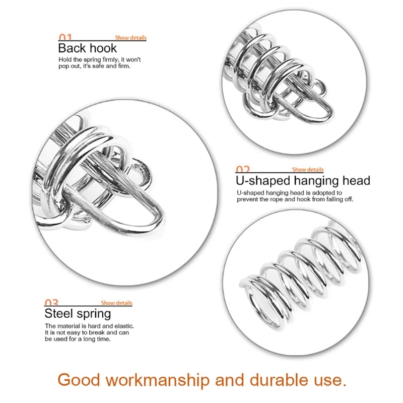 5/10Pcs/set Steel Tent Wind Rope Spring Buckle Tent Tensioner Camping Deck Pegs with Carabiner Clips Awning Tightener Fixed Hook