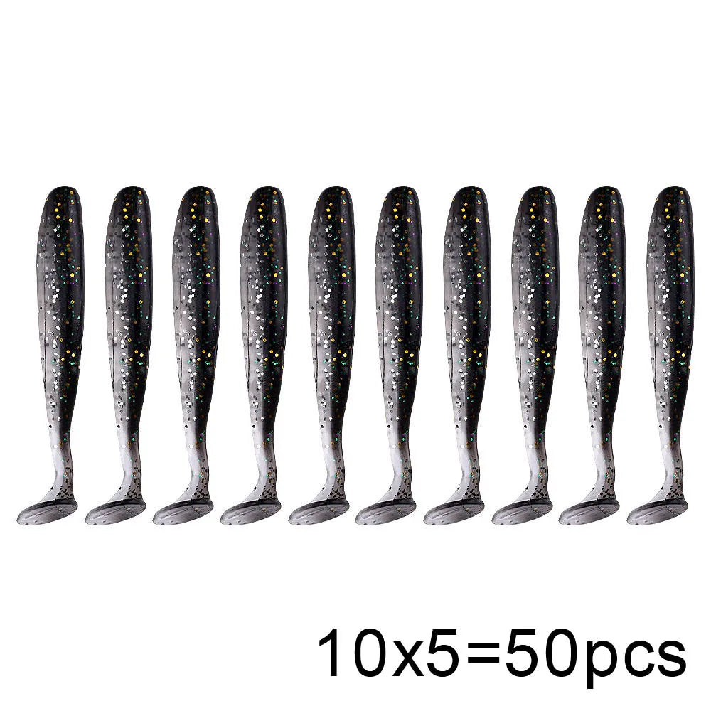 QXO 50 Pcs/Lot 7cm 10cm Soft Lure Shad Wobbler Silicone Bait Sea Worm Swimbait Streamer Silicone Lure Spinnerbait  Accessories