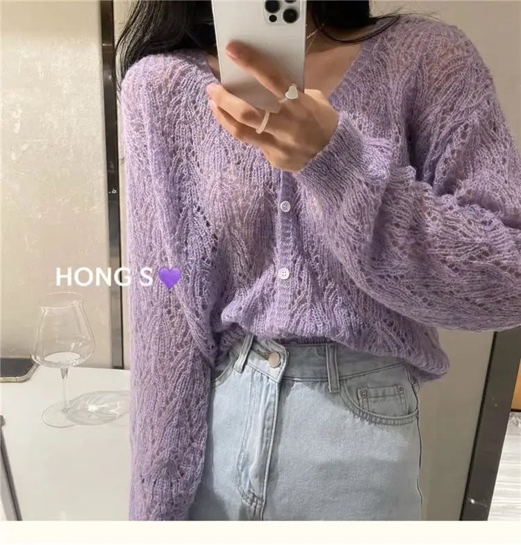 Cardigan Women Hollow Out 5 Colors Cropped Summer Breathable Casual Solid Soft Ulzzang Female All-match Hot Sale Loose Chic Ins