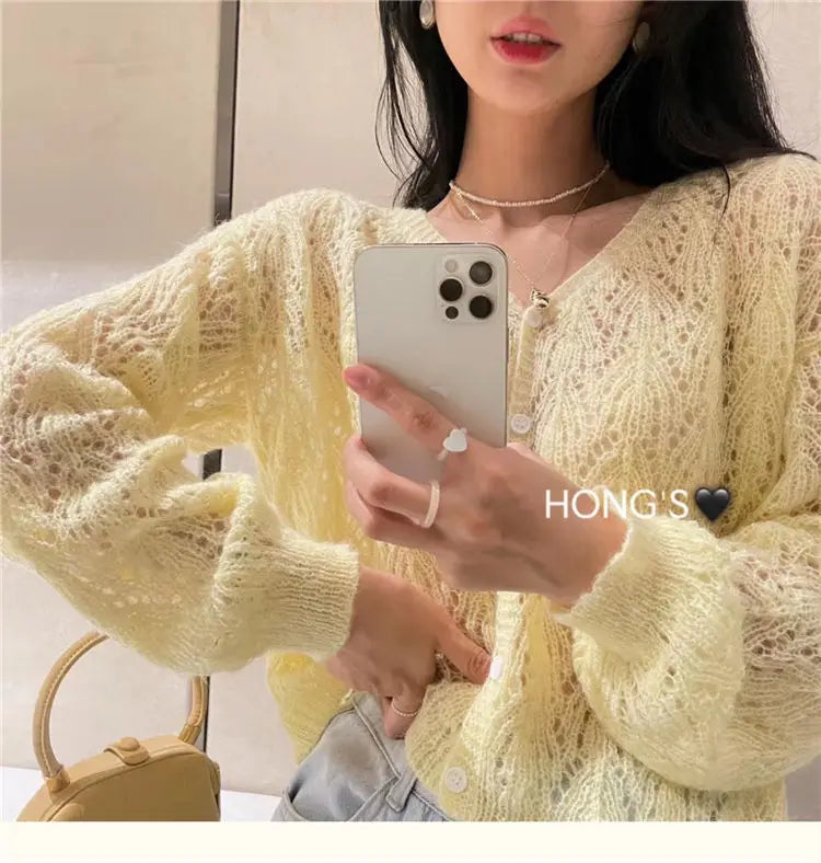 Cardigan Women Hollow Out 5 Colors Cropped Summer Breathable Casual Solid Soft Ulzzang Female All-match Hot Sale Loose Chic Ins