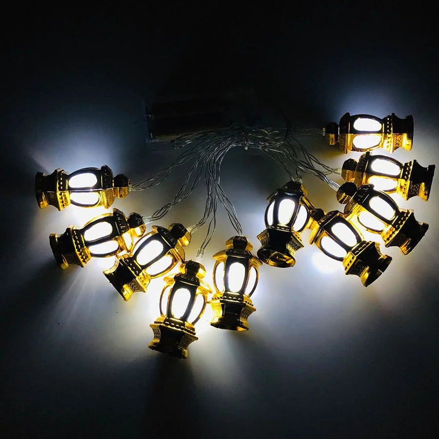PAMNNY 10/20 LED Golden Lantern Fairy String Lights Battery Powered Outdoor Garden Ramadan Christmas Party Wedding Garland Light