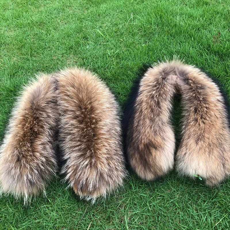 Cllikko 100% Real Fur Collar For Parkas Coats luxury Warm Natural Raccoon Scarf Women Large Fur Collar Scarves Male Jackets coat
