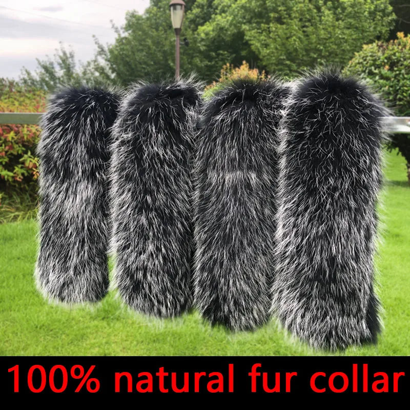 Cllikko 100% Real Fur Collar For Parkas Coats luxury Warm Natural Raccoon Scarf Women Large Fur Collar Scarves Male Jackets coat