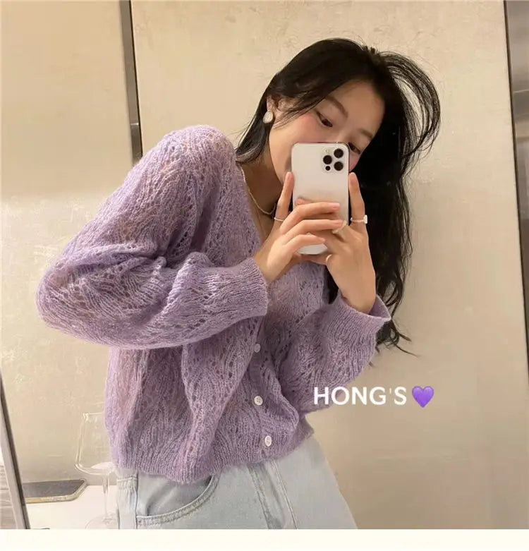 Cardigan Women Hollow Out 5 Colors Cropped Summer Breathable Casual Solid Soft Ulzzang Female All-match Hot Sale Loose Chic Ins