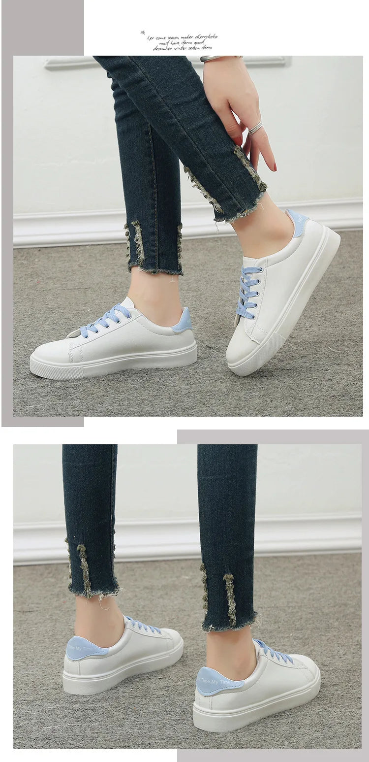 Women Sneakers Fashion Breathble Vulcanized Shoes Pu Leather Platform Shoes White Lace Up Casual Shoes Zapatos Mujer
