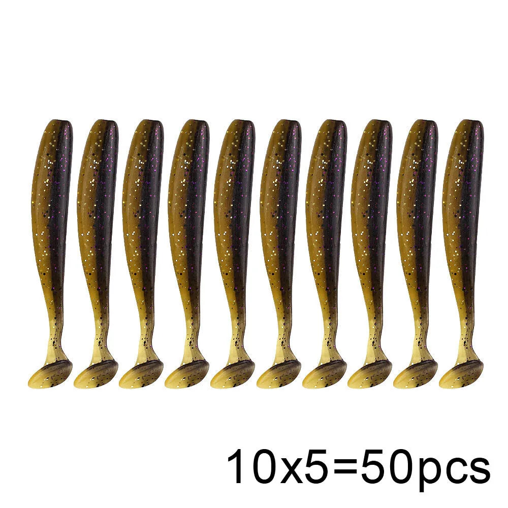 QXO 50 Pcs/Lot 7cm 10cm Soft Lure Shad Wobbler Silicone Bait Sea Worm Swimbait Streamer Silicone Lure Spinnerbait  Accessories