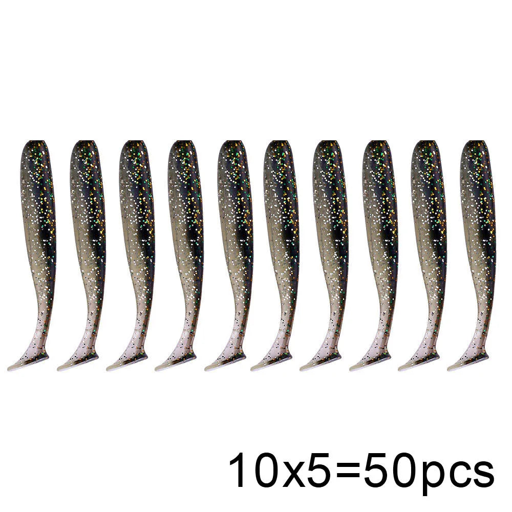 QXO 50 Pcs/Lot 7cm 10cm Soft Lure Shad Wobbler Silicone Bait Sea Worm Swimbait Streamer Silicone Lure Spinnerbait  Accessories