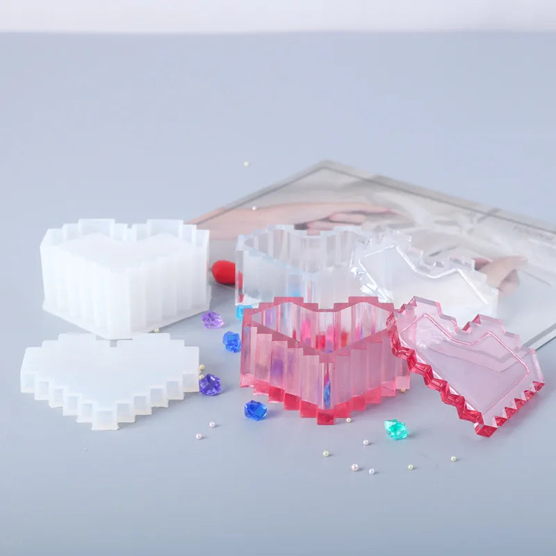 DIY Crystal Epoxy Resin Mold Pixel Love Storage Box Silicone Mold For Resin Heart-shaped Storage Box Mold