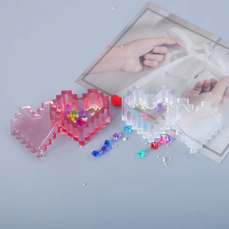 DIY Crystal Epoxy Resin Mold Pixel Love Storage Box Silicone Mold For Resin Heart-shaped Storage Box Mold
