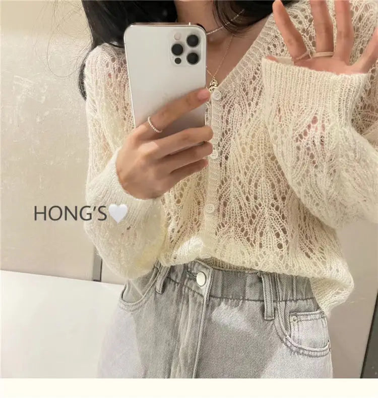 Cardigan Women Hollow Out 5 Colors Cropped Summer Breathable Casual Solid Soft Ulzzang Female All-match Hot Sale Loose Chic Ins