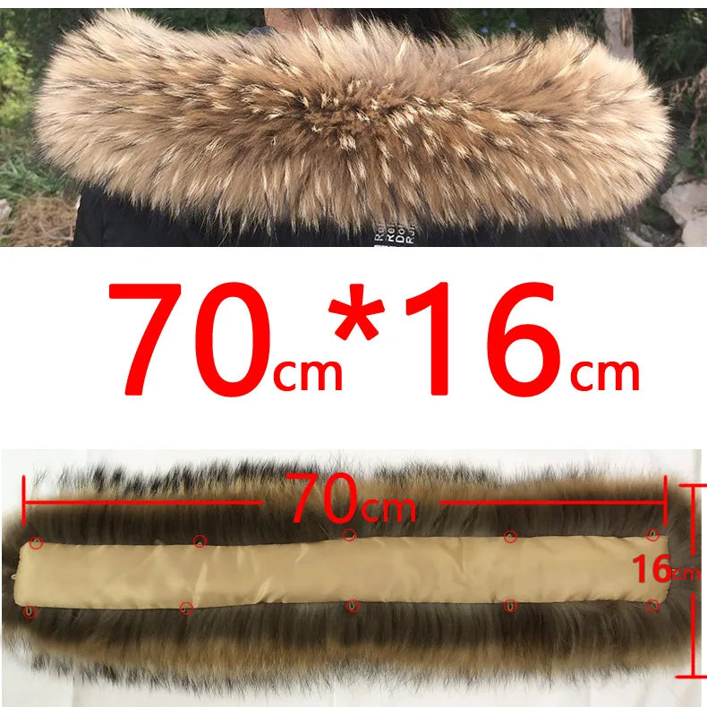 Cllikko 100% Real Fur Collar For Parkas Coats luxury Warm Natural Raccoon Scarf Women Large Fur Collar Scarves Male Jackets coat