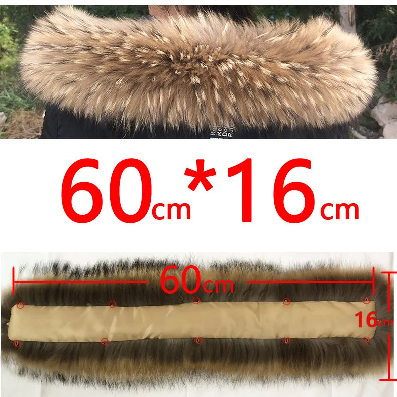 Cllikko 100% Real Fur Collar For Parkas Coats luxury Warm Natural Raccoon Scarf Women Large Fur Collar Scarves Male Jackets coat