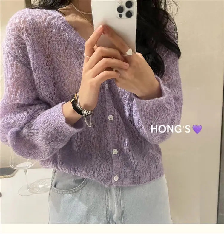 Cardigan Women Hollow Out 5 Colors Cropped Summer Breathable Casual Solid Soft Ulzzang Female All-match Hot Sale Loose Chic Ins