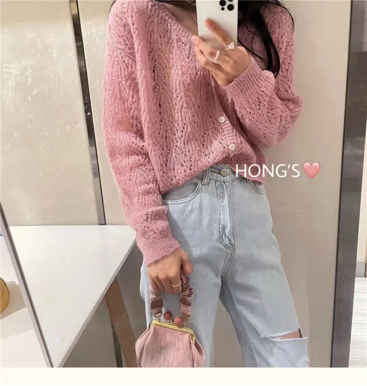 Cardigan Women Hollow Out 5 Colors Cropped Summer Breathable Casual Solid Soft Ulzzang Female All-match Hot Sale Loose Chic Ins