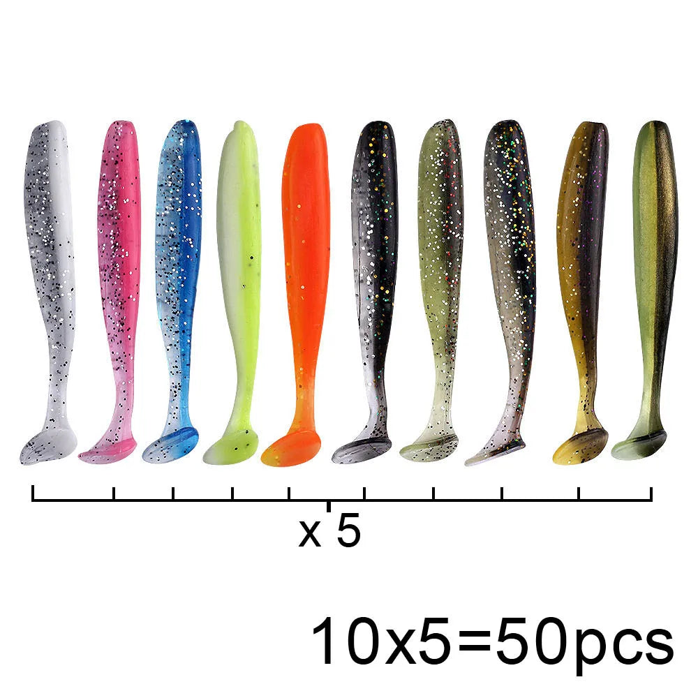 QXO 50 Pcs/Lot 7cm 10cm Soft Lure Shad Wobbler Silicone Bait Sea Worm Swimbait Streamer Silicone Lure Spinnerbait  Accessories