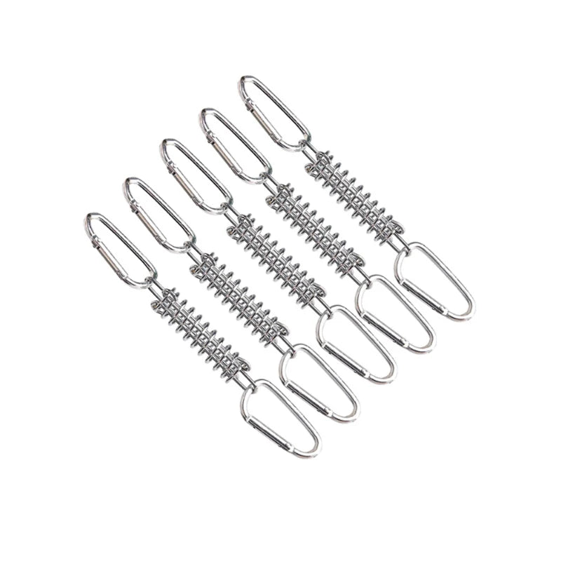5/10Pcs/set Steel Tent Wind Rope Spring Buckle Tent Tensioner Camping Deck Pegs with Carabiner Clips Awning Tightener Fixed Hook