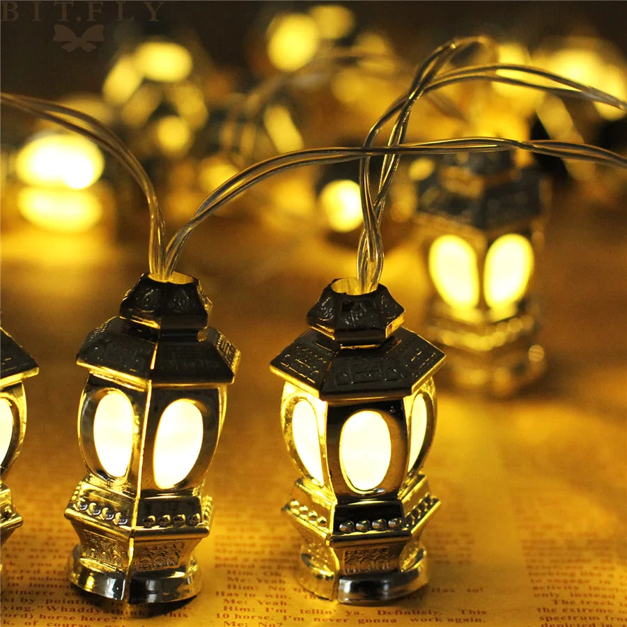 PAMNNY 10/20 LED Golden Lantern Fairy String Lights Battery Powered Outdoor Garden Ramadan Christmas Party Wedding Garland Light