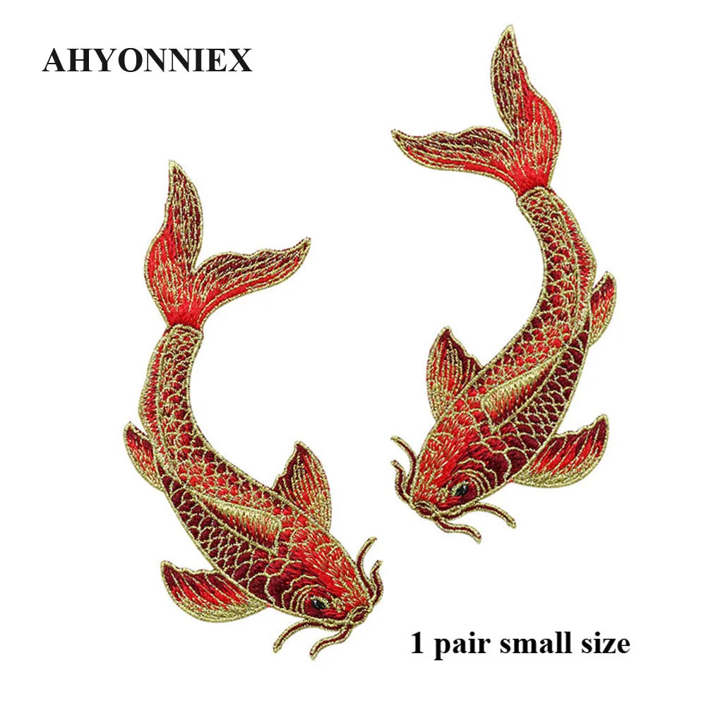 1 Pair Blue Red Pink Fish Embroidered Patches Sewing Stickers for Clothing Applique DIY Accessories Soft Sew On Patches